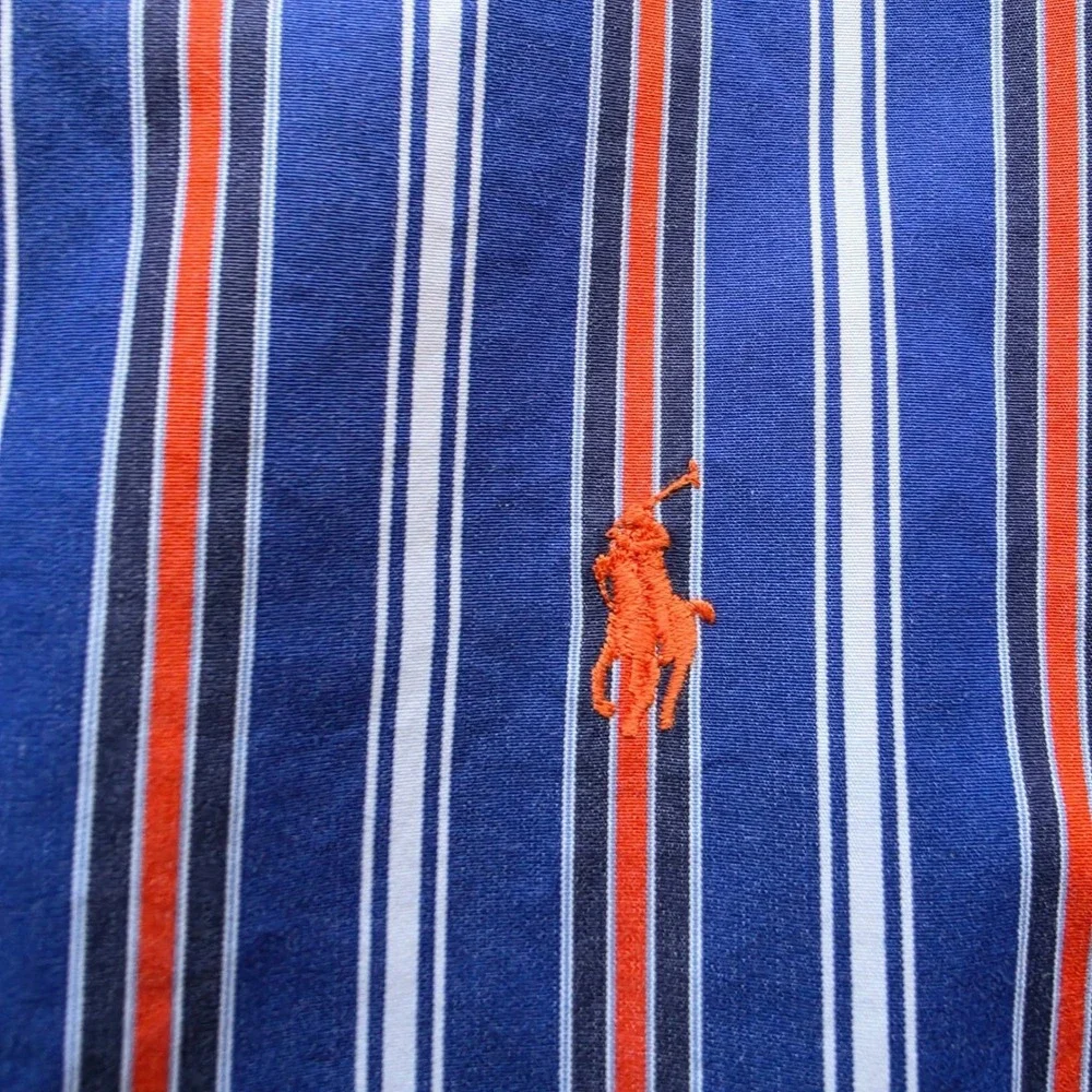 Polo Ralph Lauren Vintage Mens Custom Fit Striped Button Down Shirt Blue Red L‎